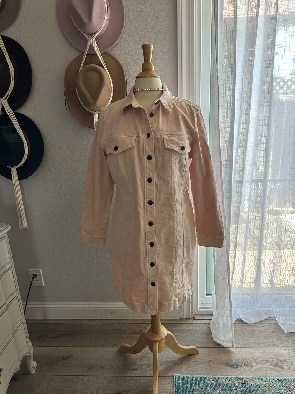 LOFT Light Pink Button-Front Denim Jacket Dress